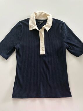 J. Crew Navy Ribbed Polo with Cream Collar